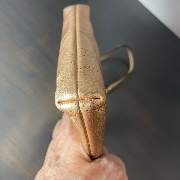 Coach Metallic Gold Leather Wristlet – Perforated Design – Silver Hardware - Picture 8 of 10
